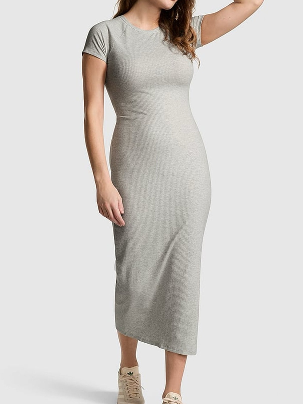 NWOT PINK Victoria's Secret Light Gray Short Sleeve Midi Bodycon Dress